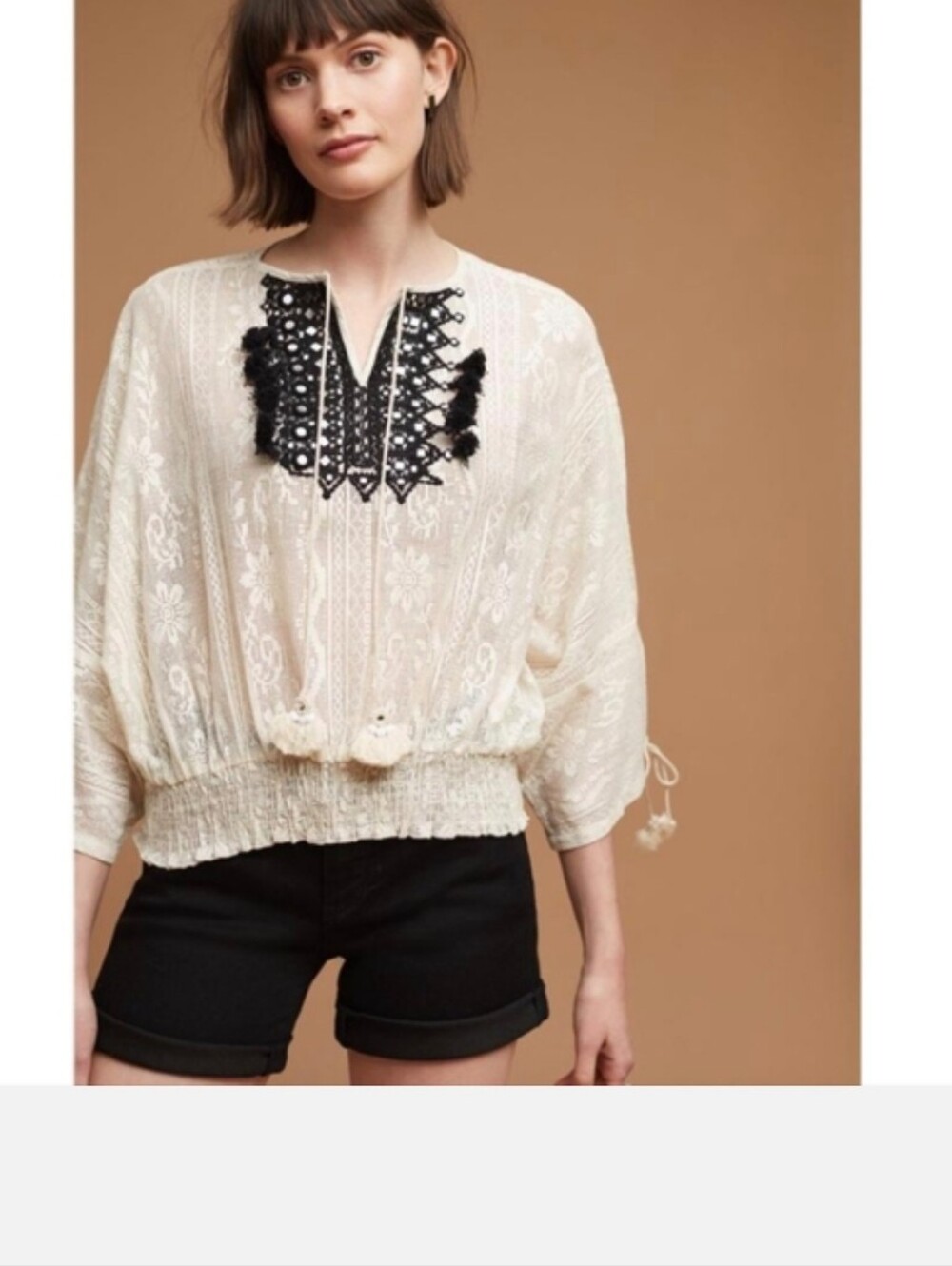 Anthro Vineet Bahl Iona Lace Peasant Blouse In Cream